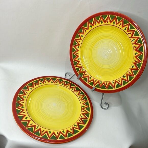 Oneida Other - Oneida Kitchen LaFiesta Dinner Plates 11 In Round Set 2 Yellow Red Cactus Pepper